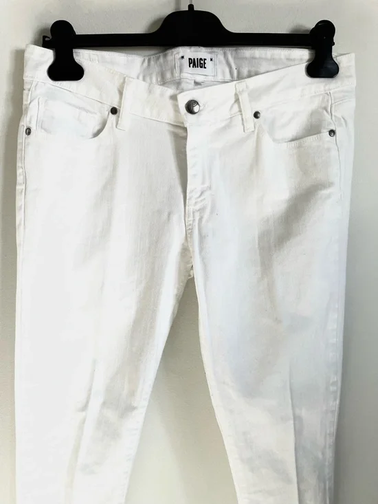 PAIGE Skyline Peg Skinny Jeans Optic White Size 31 Mid Rise Ankle EUC - Picture 6 of 9